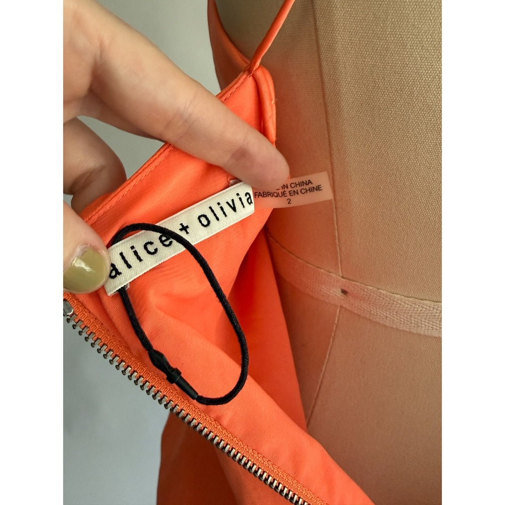 Alice + Olivia Wrap Mini Dress 2 Coral Neon Orange Side Tie Criss Cross Back - Picture 6 of 7